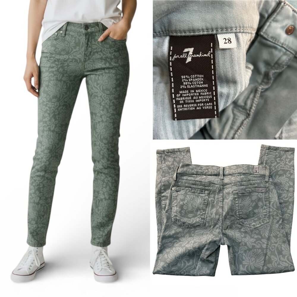 7 FOR ALL MANKIND GWENEVERE cropped skinny floral brocade jeans Size 28 LIKE NEW